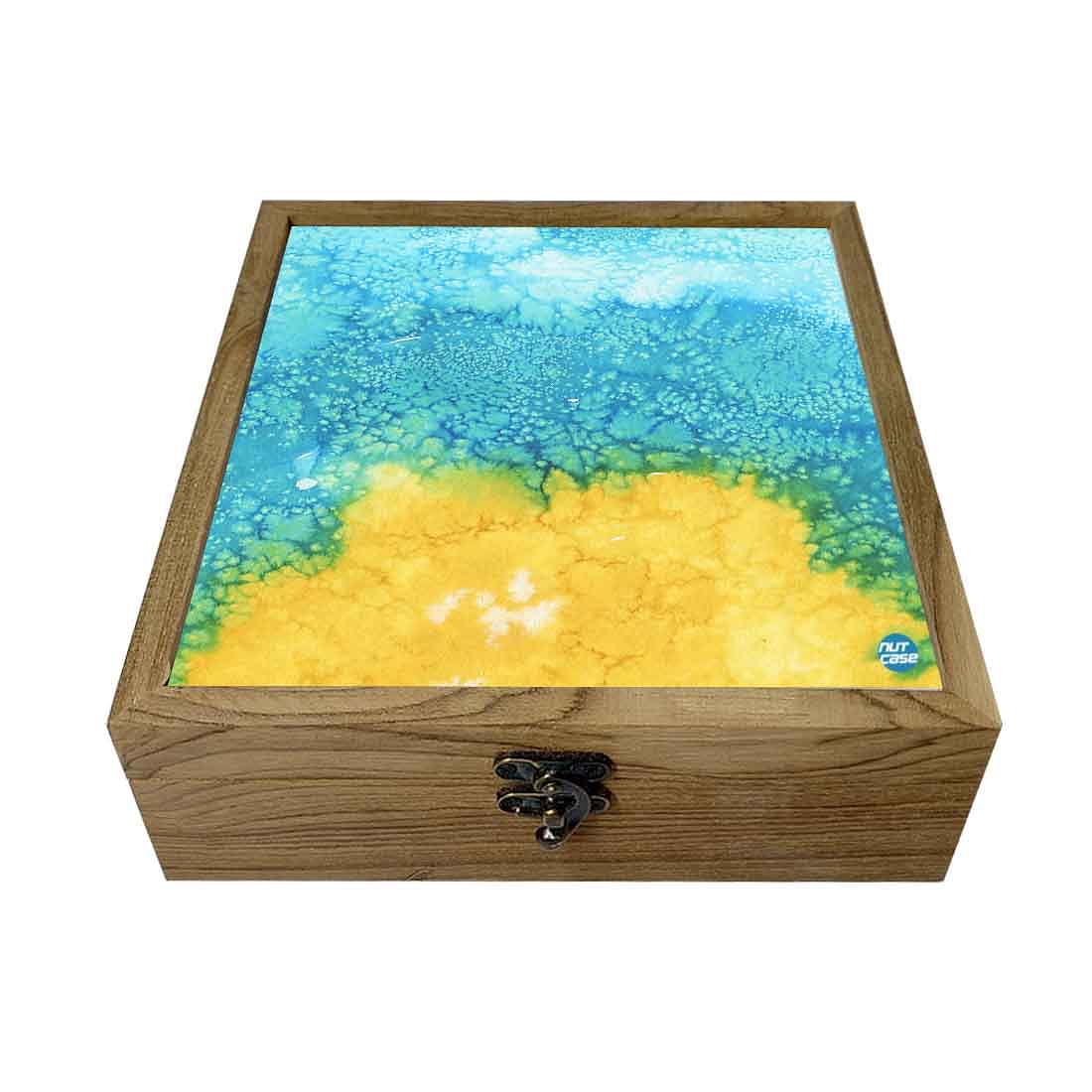 Nutcase Designer Wooden Jewellery Box Organizer  -Arctic Space Yellow Green Watercolor Nutcase