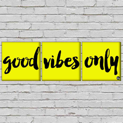 Wall Art Decor Hanging Panels Set Of 3 -Good vibes only yellow Nutcase