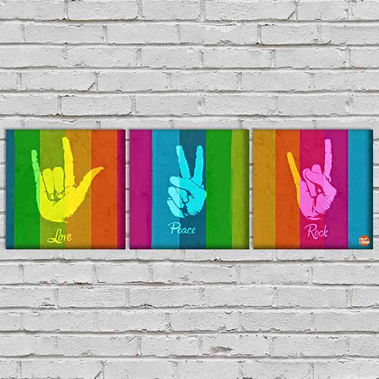 Wall Art Decor Hanging Panels Set Of 3 -love peace rock Nutcase