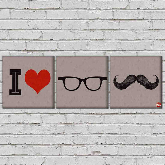 Wall Art Decor Hanging Panels Set Of 3 -i love mustache Nutcase