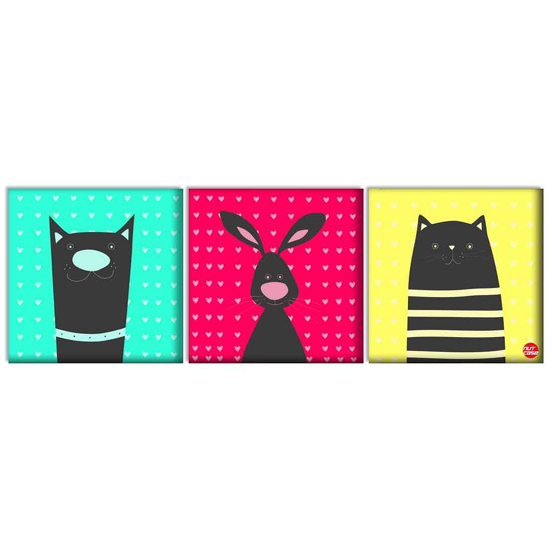 Wall Art Decor Hanging Panels Set Of 3 -Cute Pink Rabbit Nutcase