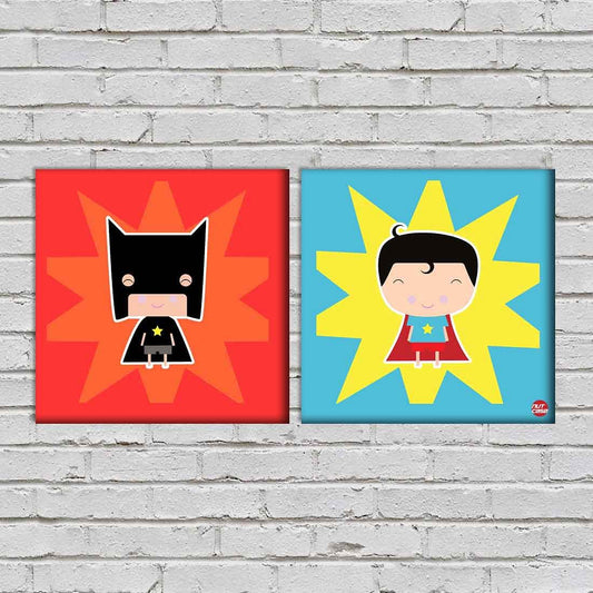 Wall Art Decor Panels Set Of 2 -  Cute Superboy Nutcase