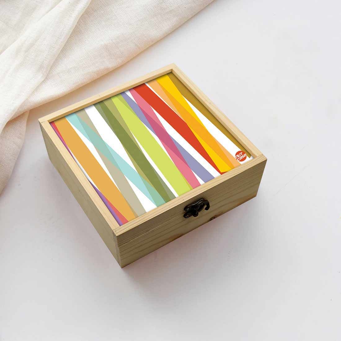 Jewellery Box Wooden Jewelry Organizer -  Colorful Strips Nutcase