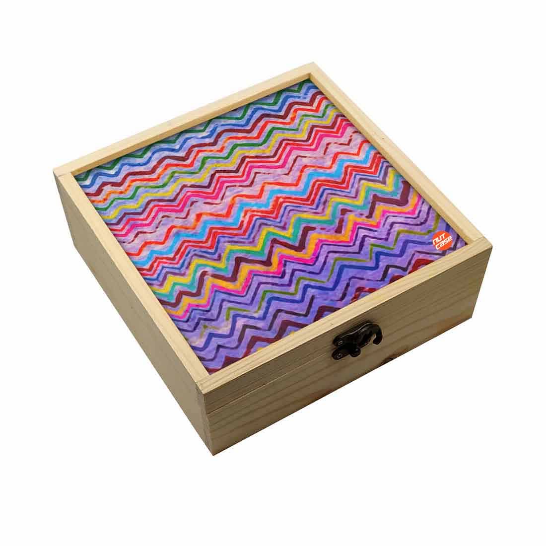 Jewellery Box Wooden Jewelry Organizer -  Colorful Zigzag Nutcase