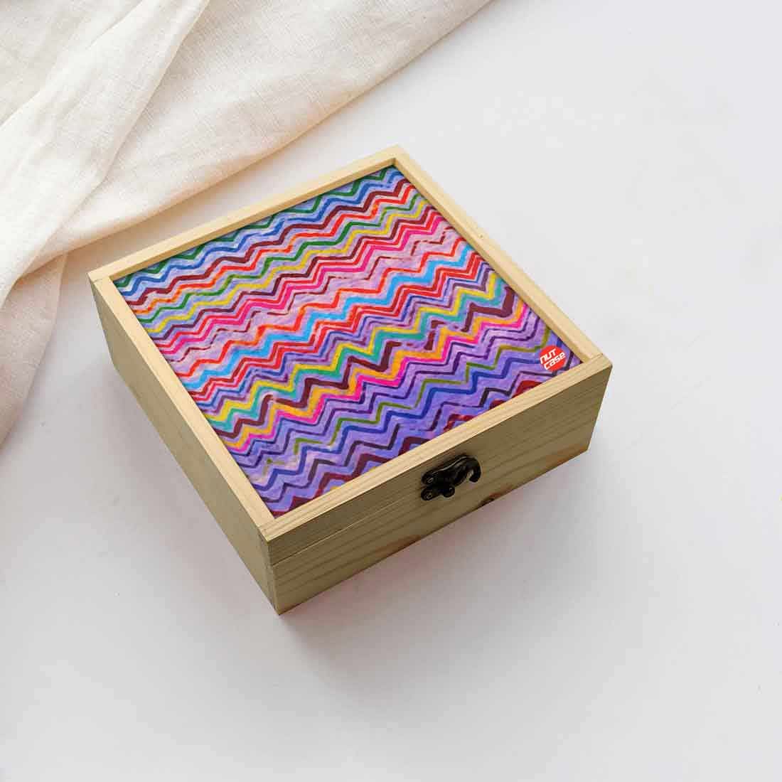 Jewellery Box Wooden Jewelry Organizer -  Colorful Zigzag Nutcase