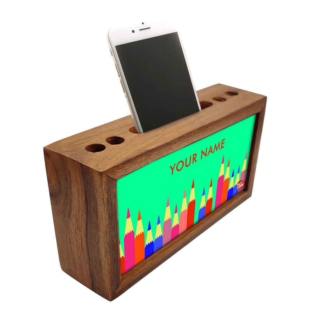 Customized Wooden Pen Stand for Office - Colorful Pencils Nutcase