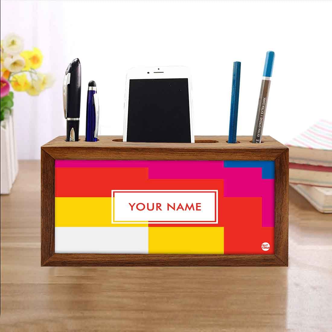 Personalized Wooden Stationery Organiser - Colorful Shapes Nutcase