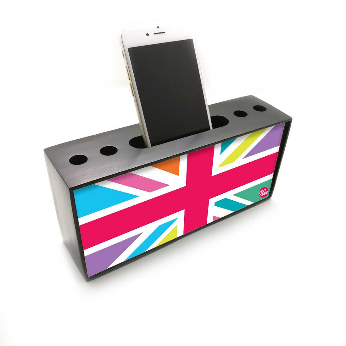 Pen Mobile Stand Holder Desk Organizer - Multicolor Union Jack British Flag Nutcase