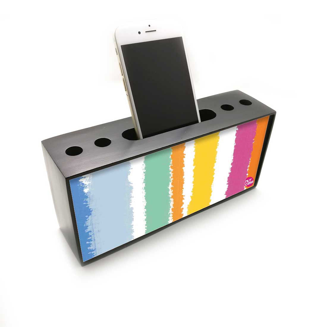 Pen Mobile Stand Holder Desk Organizer - Colorful Stripes Nutcase