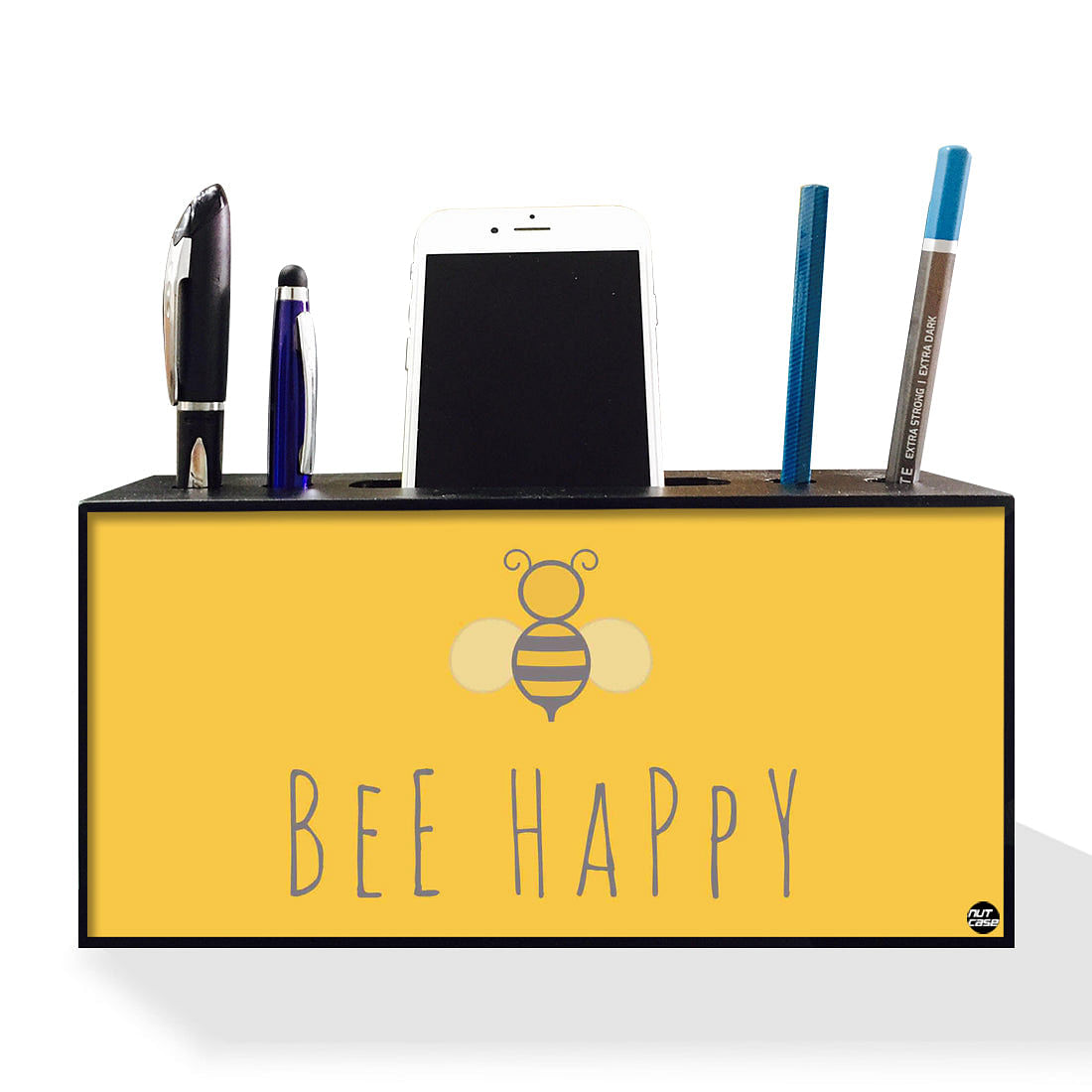 Pencil Pen and Phone Stand Desk Organizer for Office Use - Be Happy Nutcase