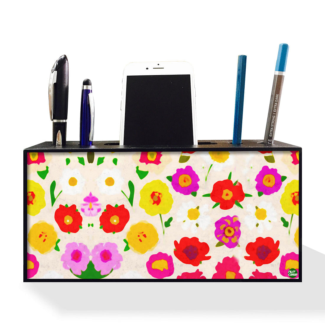 Pen Mobile Stand Holder Desk Organizer - Pretty Little Flowers Nutcase