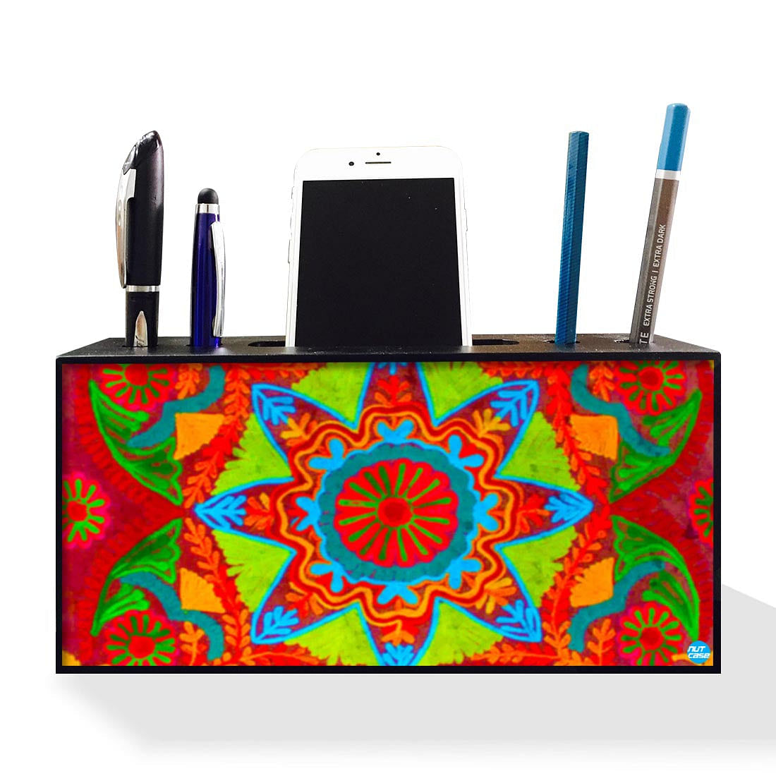 Pen Mobile Stand Holder Desk Organizer - Indian Fabric Nutcase