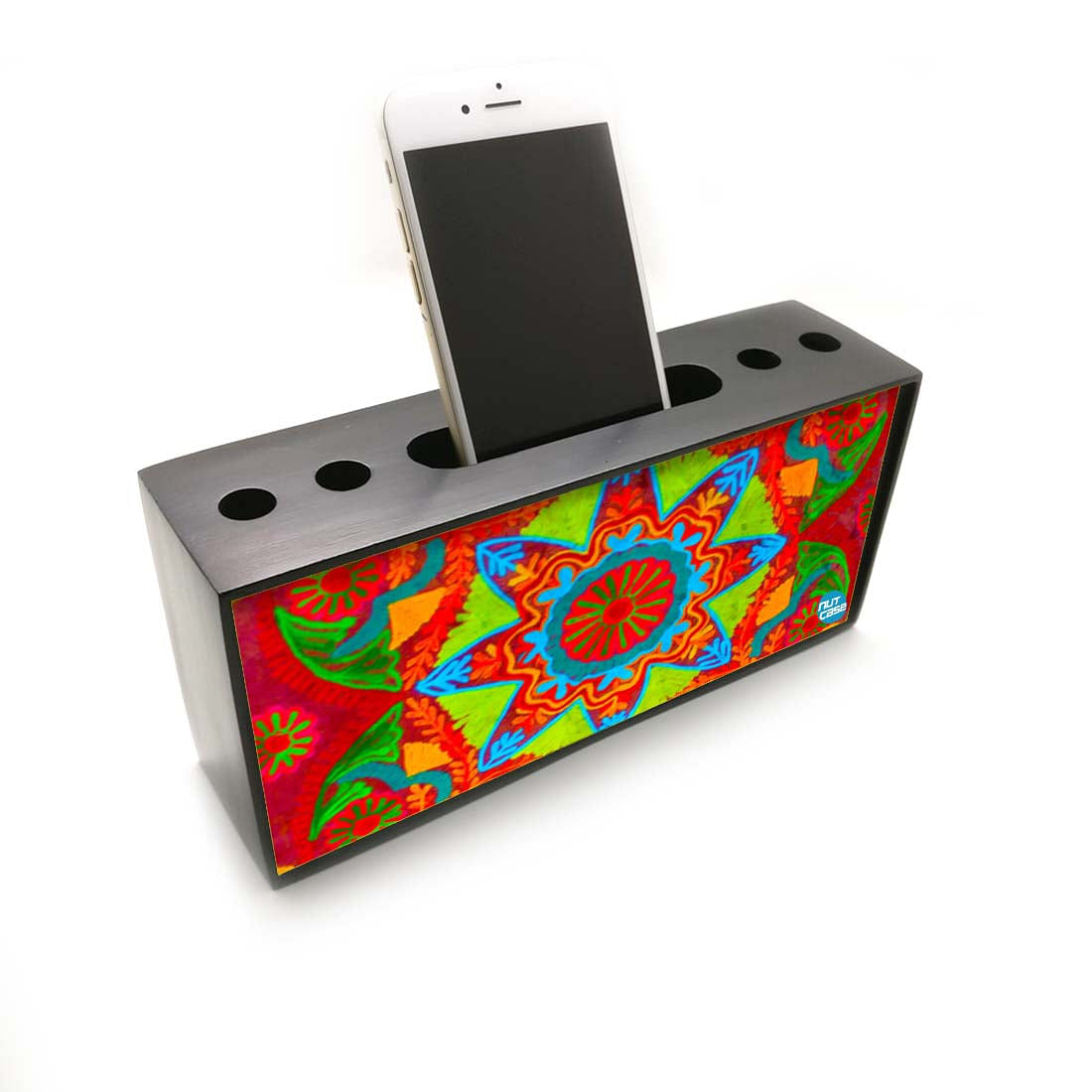 Pen Mobile Stand Holder Desk Organizer - Indian Fabric Nutcase