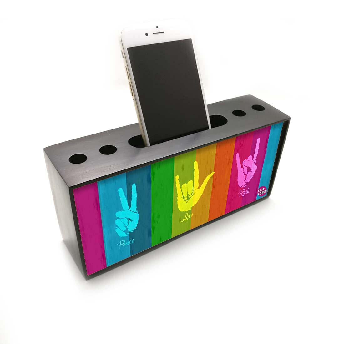 Pen Mobile Stand Holder Desk Organizer - Peace Love Rock Nutcase