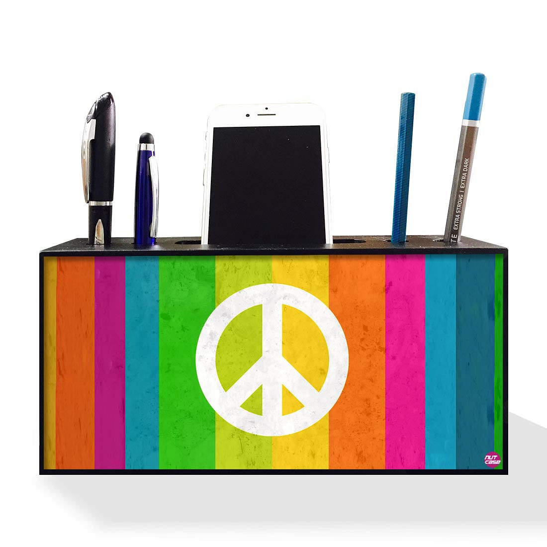 Pen Mobile Stand Holder Desk Organizer - Rainbow Peace Nutcase