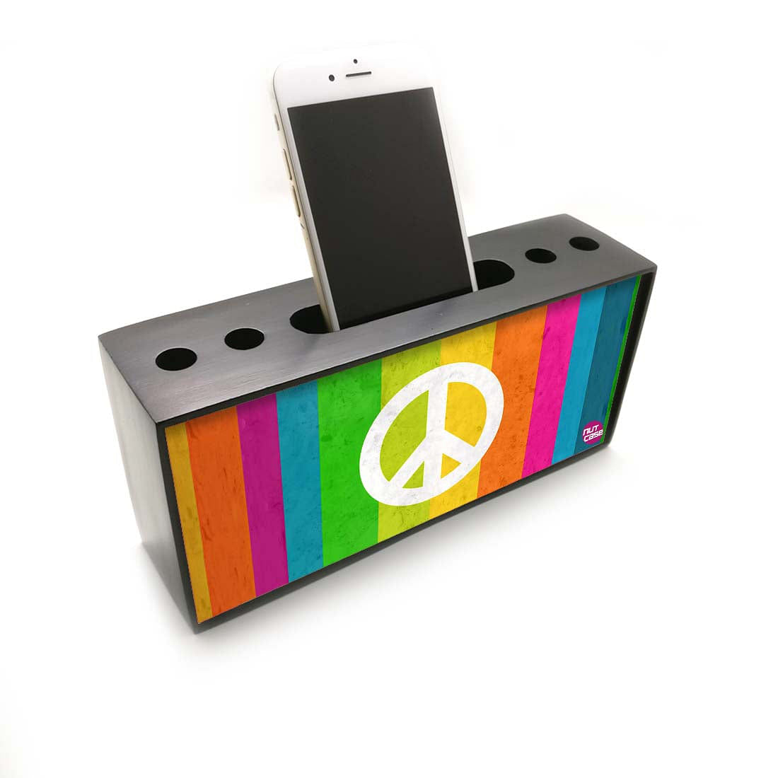 Pen Mobile Stand Holder Desk Organizer - Rainbow Peace Nutcase