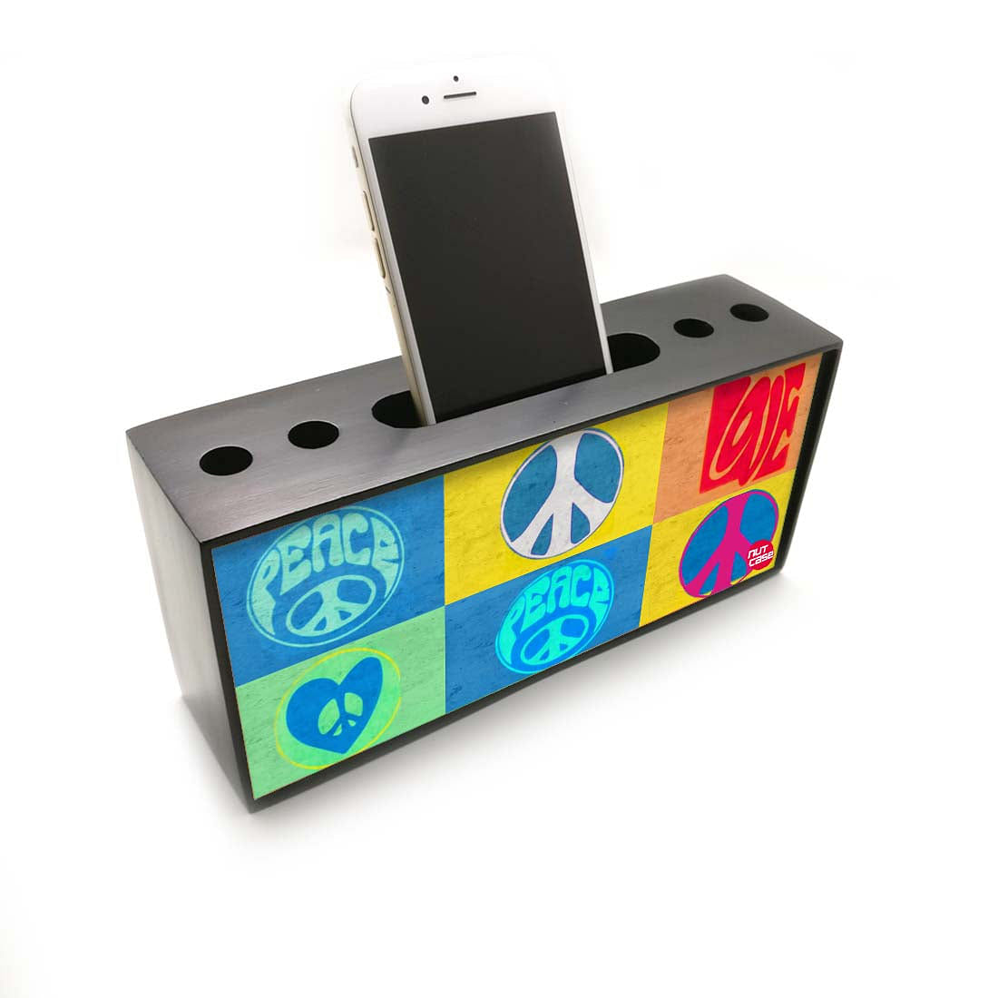 Pen Mobile Stand Holder Desk Organizer - Retro Peace Love Nutcase