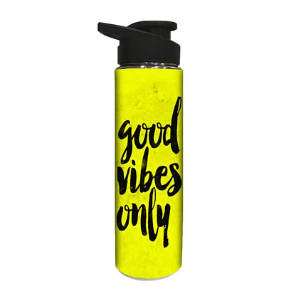 Yellow Stainless Steel Sipper Bottle Drink Water - Good Vibes Only Nutcase