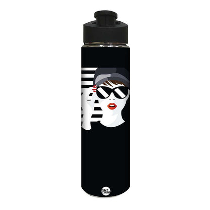 Black and White Stainless Steel Sipper Bottle for Girls - Girl Nutcase