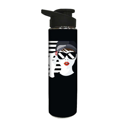 Black and White Stainless Steel Sipper Bottle for Girls - Girl Nutcase