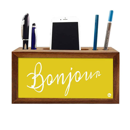 Wooden Desk Organizer Pen Mobile Stand - Bonjour Nutcase