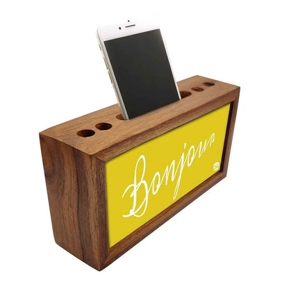 Wooden Desk Organizer Pen Mobile Stand - Bonjour Nutcase