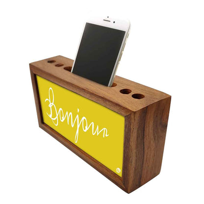 Wooden Desk Organizer Pen Mobile Stand - Bonjour Nutcase