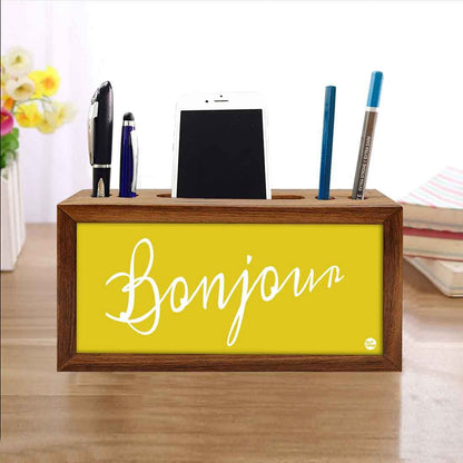 Wooden Desk Organizer Pen Mobile Stand - Bonjour Nutcase