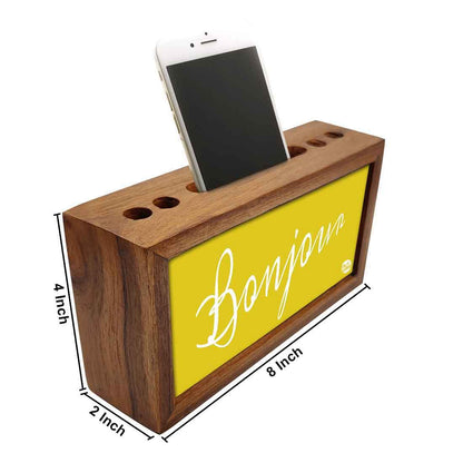 Wooden Desk Organizer Pen Mobile Stand - Bonjour Nutcase