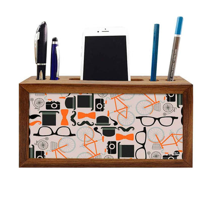 Wooden Pen Holder for Desk - Hipster Attitude Nutcase