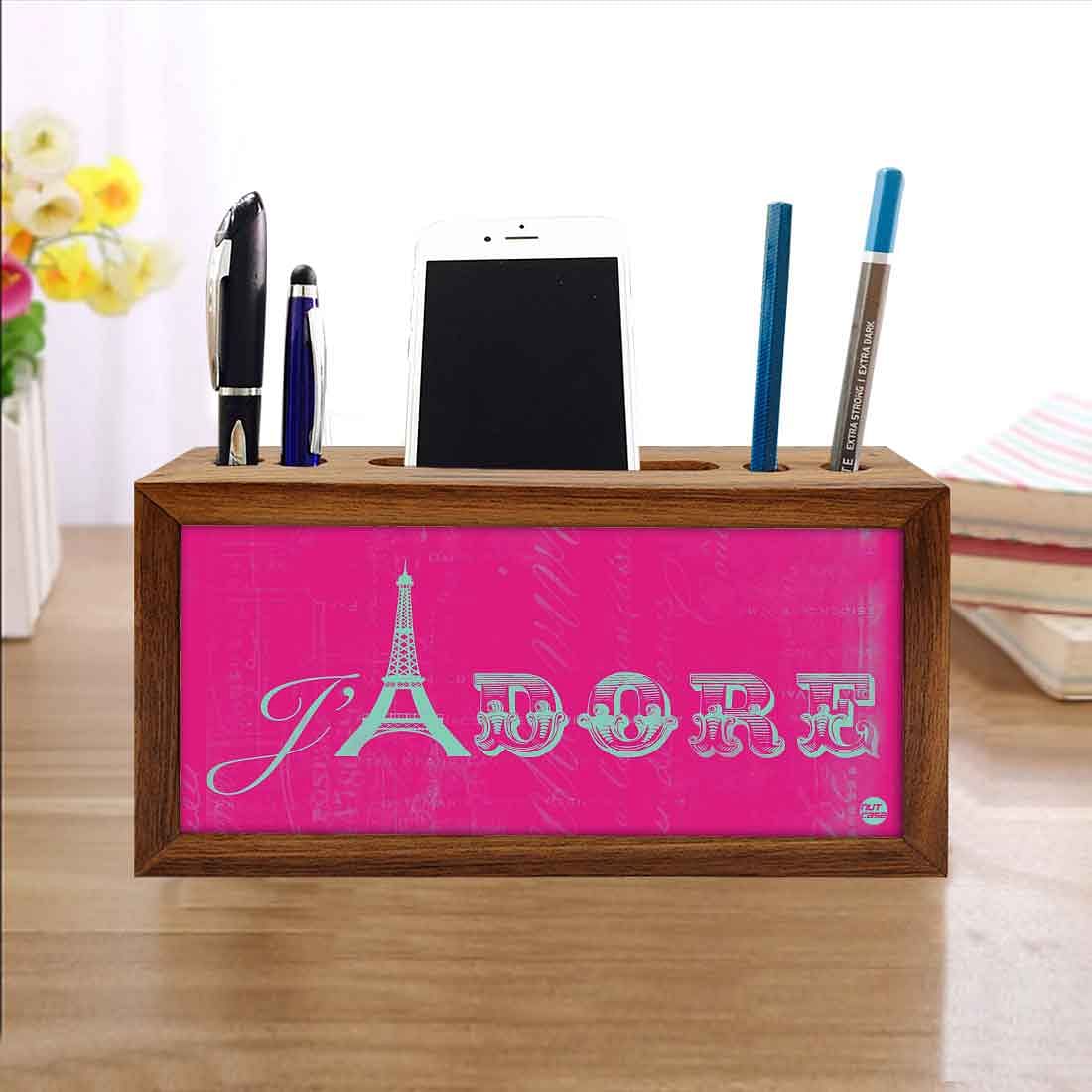 Wooden Stationery Organiser Pen Mobile Stand - Jadore Nutcase