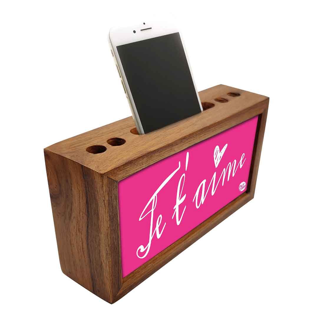 Wooden Phone and Pen Holder Table Organizer for Office - Je t'aime Nutcase