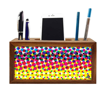 Wooden desktop organizer Pen Mobile Stand - Polka Dots Nutcase