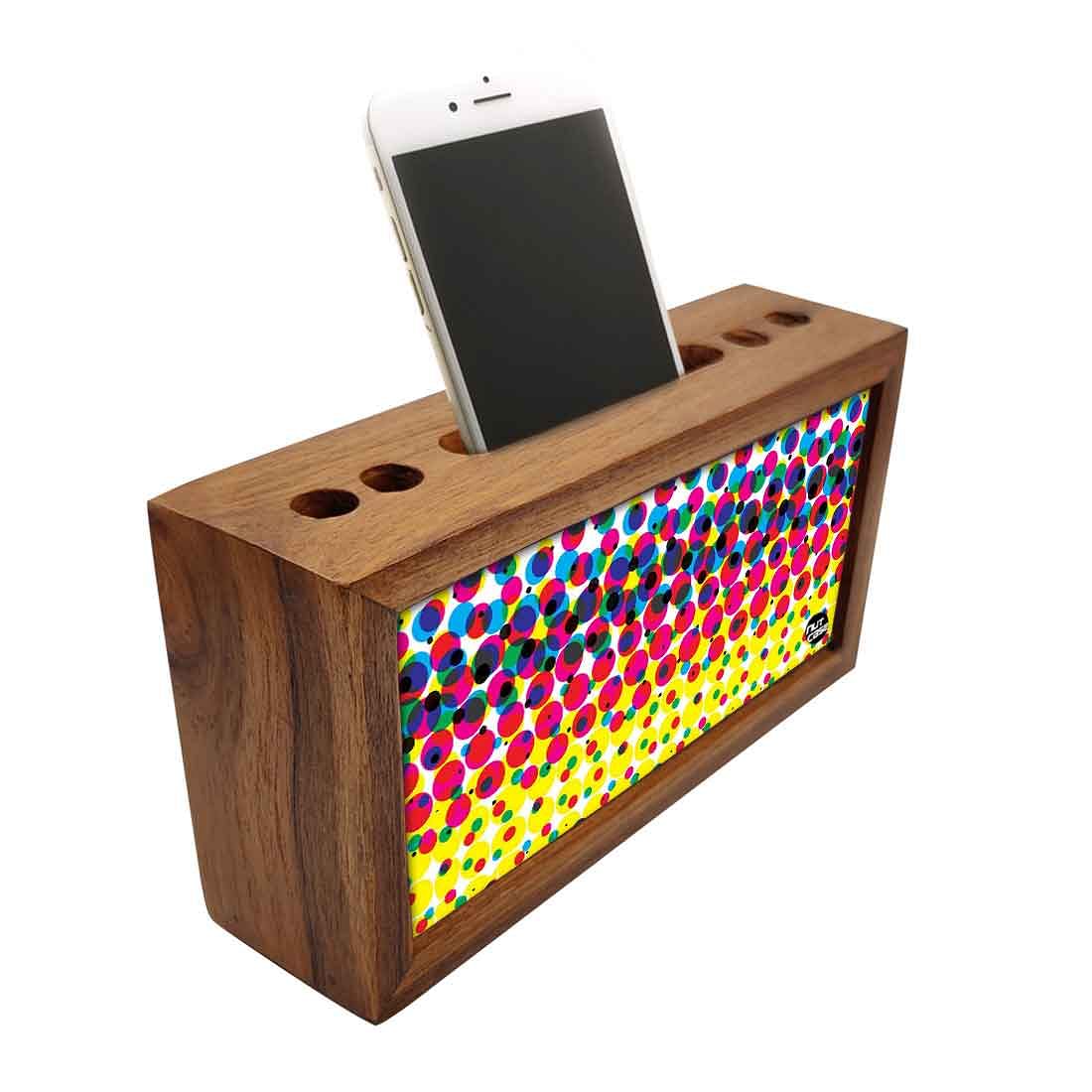 Wooden desktop organizer Pen Mobile Stand - Polka Dots Nutcase