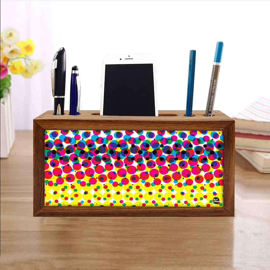 Wooden desktop organizer Pen Mobile Stand - Polka Dots Nutcase
