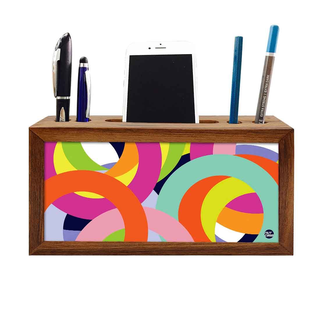 Wood desk accessories Pen Mobile Stand - Colorful Rings Nutcase