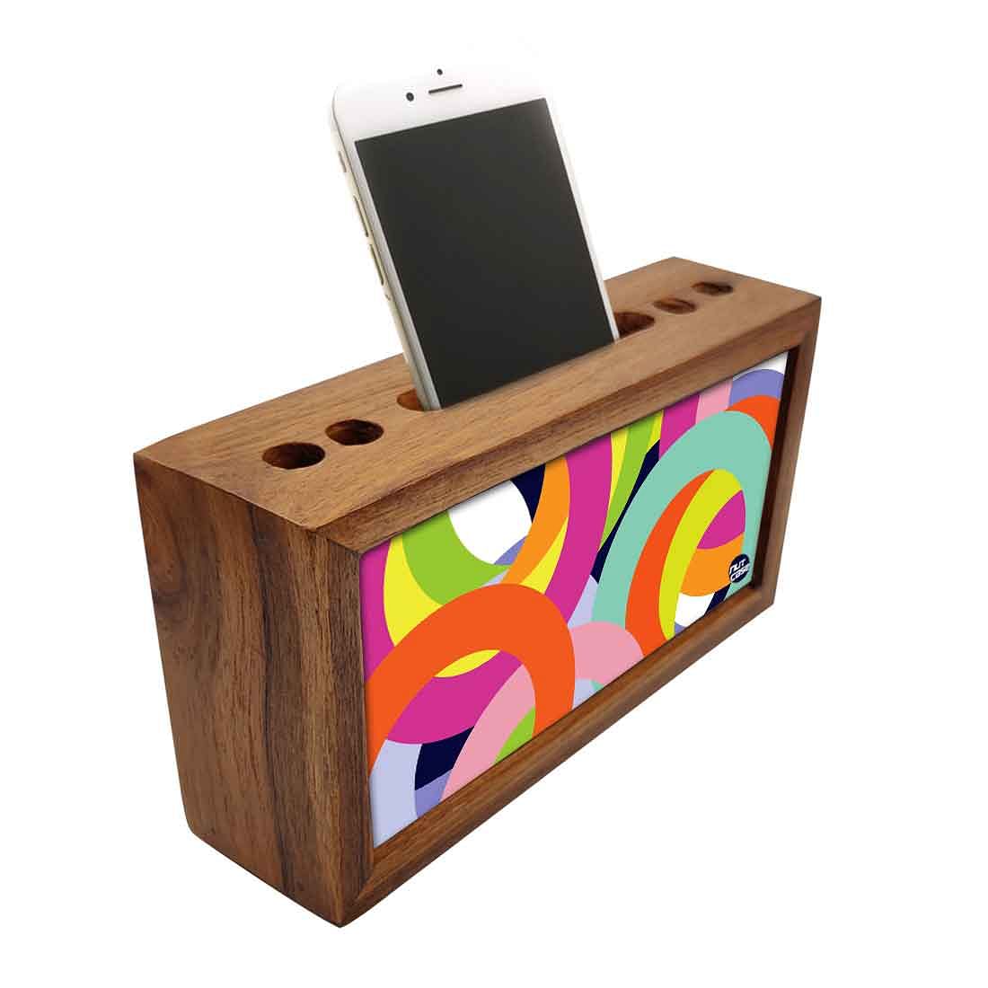 Wood desk accessories Pen Mobile Stand - Colorful Rings Nutcase