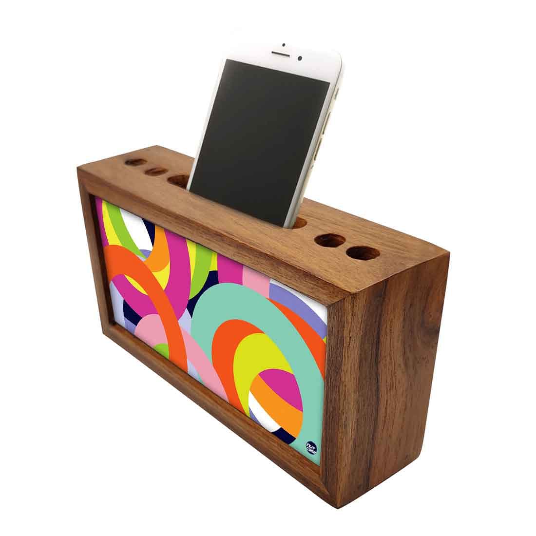 Wood desk accessories Pen Mobile Stand - Colorful Rings Nutcase