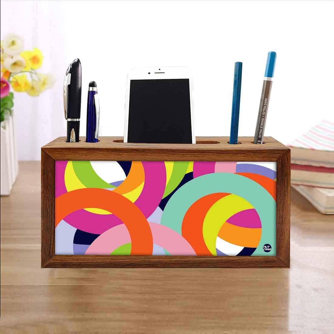 Wood desk accessories Pen Mobile Stand - Colorful Rings Nutcase