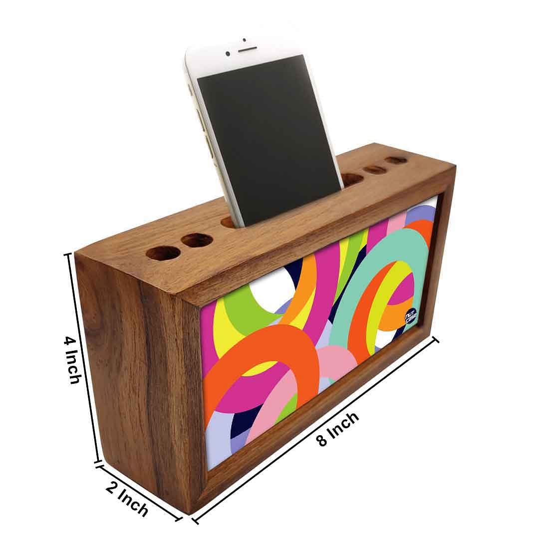 Wood desk accessories Pen Mobile Stand - Colorful Rings Nutcase