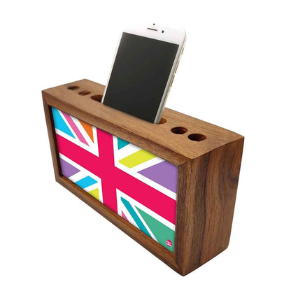 Wooden desk caddy Pen Mobile Stand - Multicolor Union Jack British Flag Nutcase