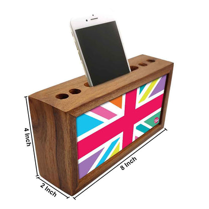 Wooden desk caddy Pen Mobile Stand - Multicolor Union Jack British Flag Nutcase