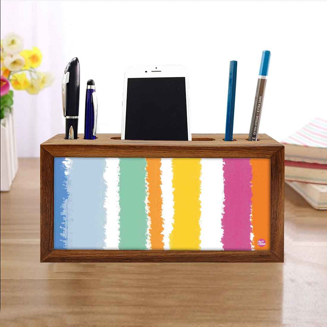 Wooden desk pen mobile organizer - Colorful Stripes Nutcase