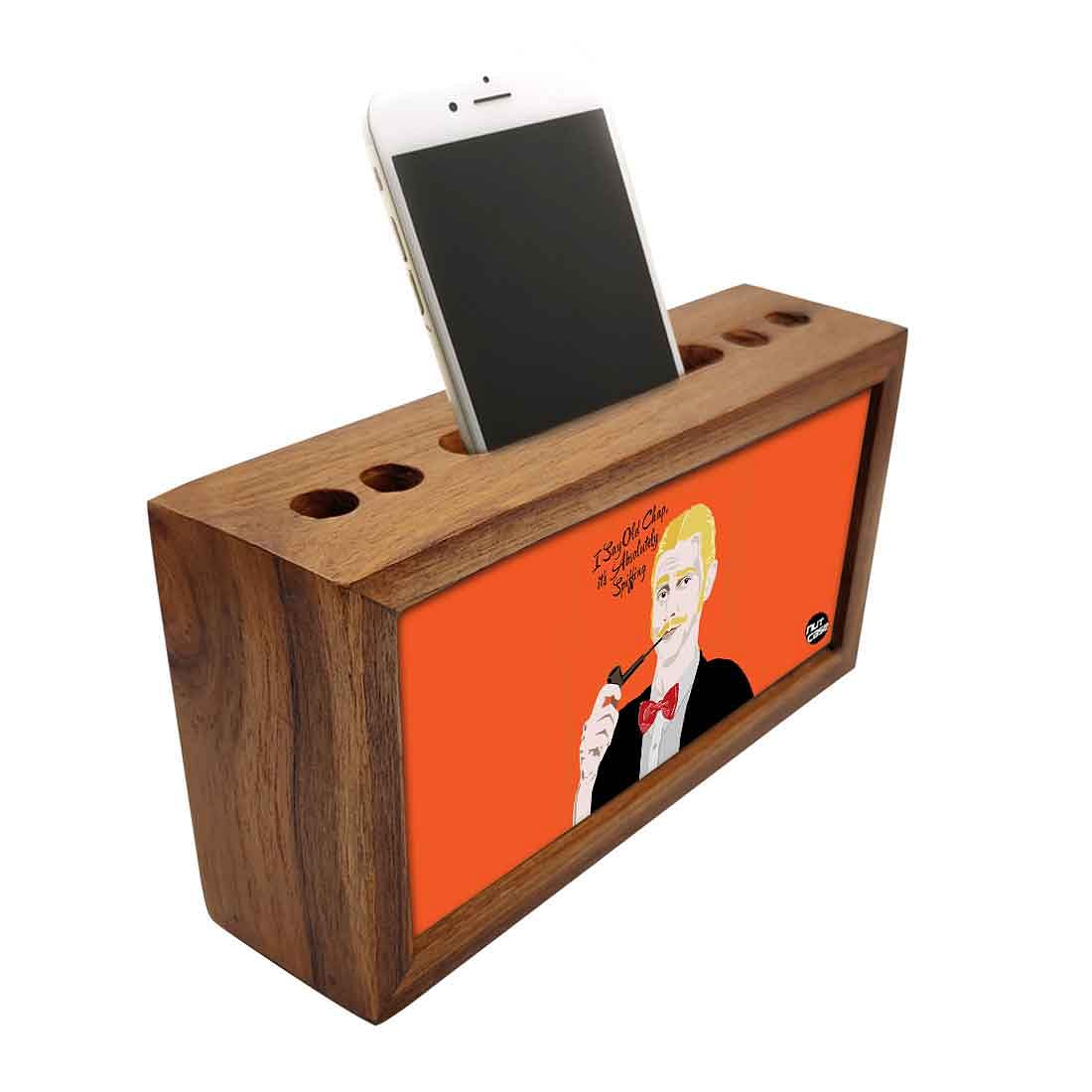 Wooden desk organizer Pen Mobile Stand - Spiffing Nutcase