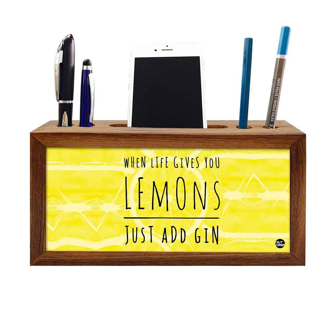 Wooden pen organizer Mobile Stand - Lemons just add gin Nutcase