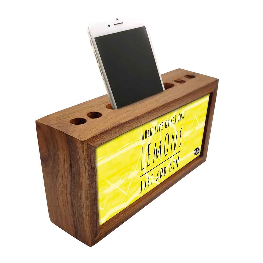 Wooden pen organizer Mobile Stand - Lemons just add gin Nutcase