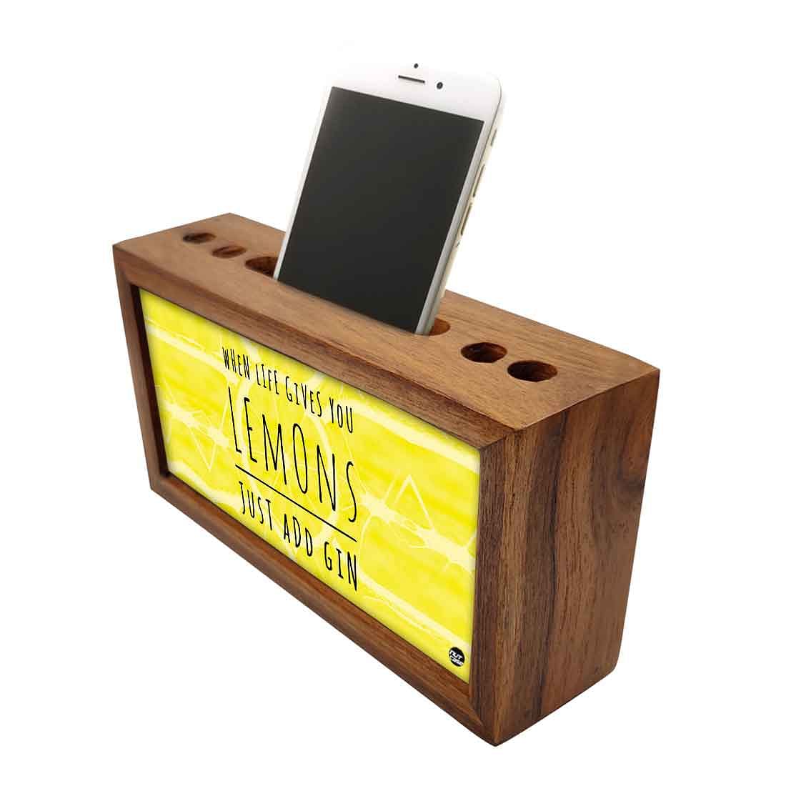 Wooden pen organizer Mobile Stand - Lemons just add gin Nutcase