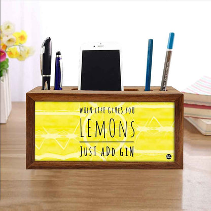 Wooden pen organizer Mobile Stand - Lemons just add gin Nutcase