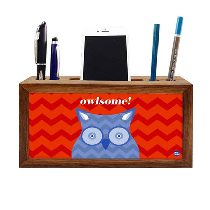 Wooden stationery organizer Pen Mobile Stand - Owlsome Nutcase