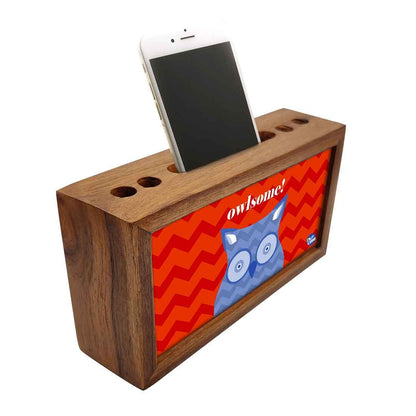 Wooden stationery organizer Pen Mobile Stand - Owlsome Nutcase